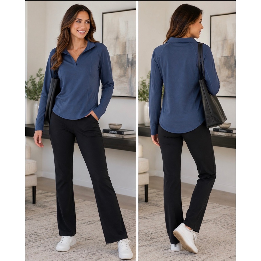 Jockey Womens Blue Modal Blend‎ V-Neck Long Sleeve Active Top Medium RN61683